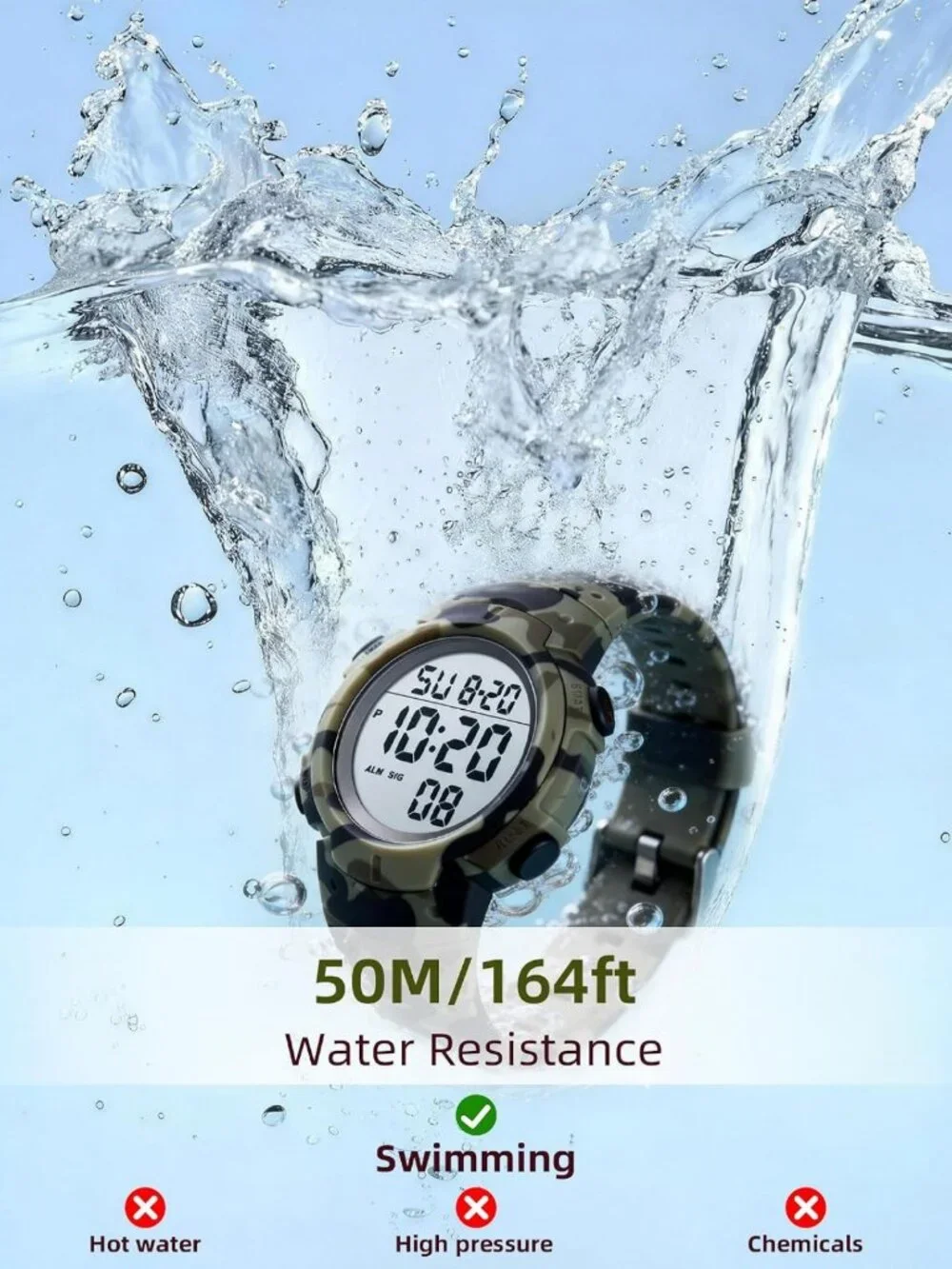 Waterproof Sport Digital Watch for Men, Referee Stopwatch, Fitness Tracker